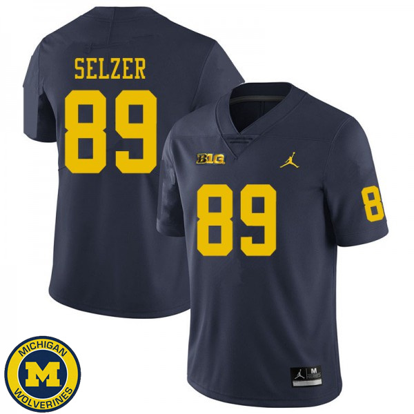 Mens University of Michigan #89 Carter Selzer Navy Stitched Football Jersey